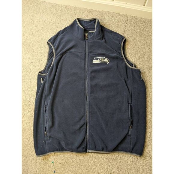 Seahawks NFL Team Apparel Vest Men's Navy Blue Full Zip Sleeveless Size Large - Picture 1 of 10
